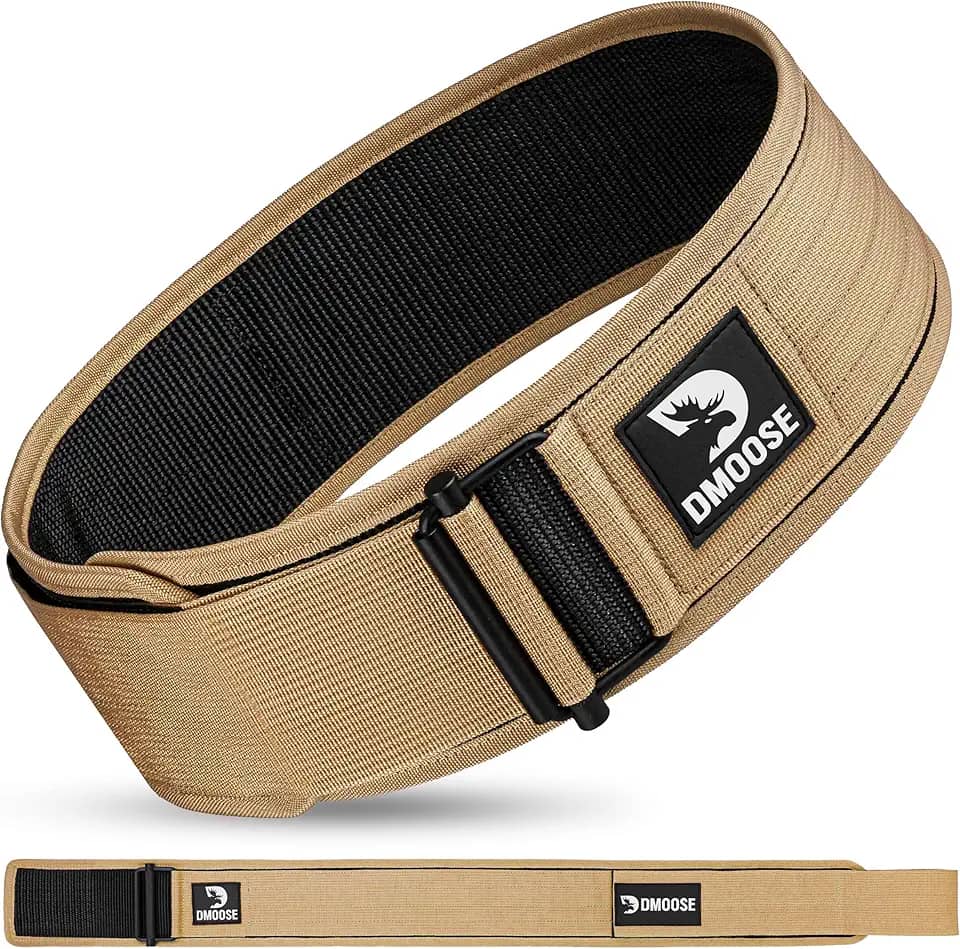 Cinto de levantamento de peso DMoose – Cinto de ginástica com trava automática para treinamento olímpico, WOD, Cross Training para homens e mulheres – Cinto de treino de nylon de 10 cm com fivela ajustável – oferece suporte lombar e estabilidade