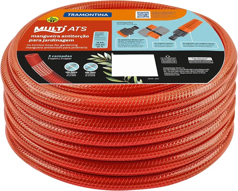 Mangueira Super Flex Antitorção 30m com Engate e Esguicho Laranja