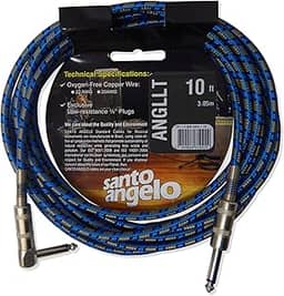 CABO DE GUITARRA ANGEL TX 0,30MM CONECTOR P10/P10 90º 10FT 3,05 METROS TEXTIL - SANTO ANGELO