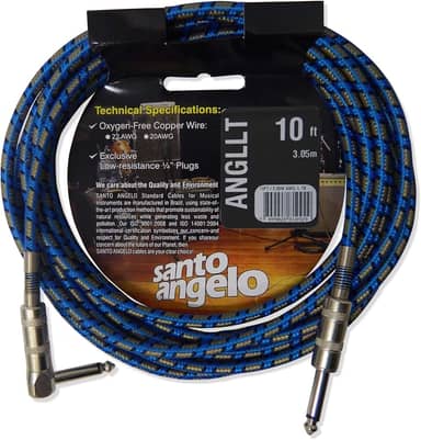 CABO DE GUITARRA ANGEL TX 0,30MM CONECTOR P10/P10 90º 10FT 3,05 METROS TEXTIL - SANTO ANGELO