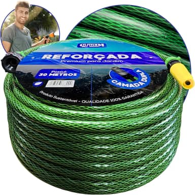 Mangueira de Jardim Esguicho Verde Trançada Reforçada Antitorção 7/16" Original 10m a 50m (30 Metros)