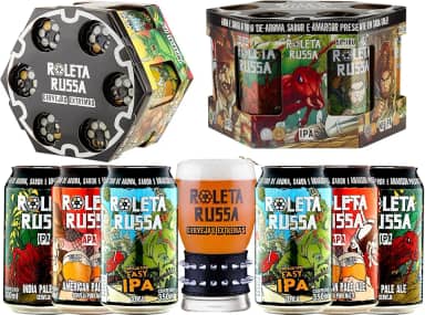 Kit Presente Cerveja Roleta Russa IPA, APA, Easy IPA Lata 350ml e Copo Bracelete 300 ml