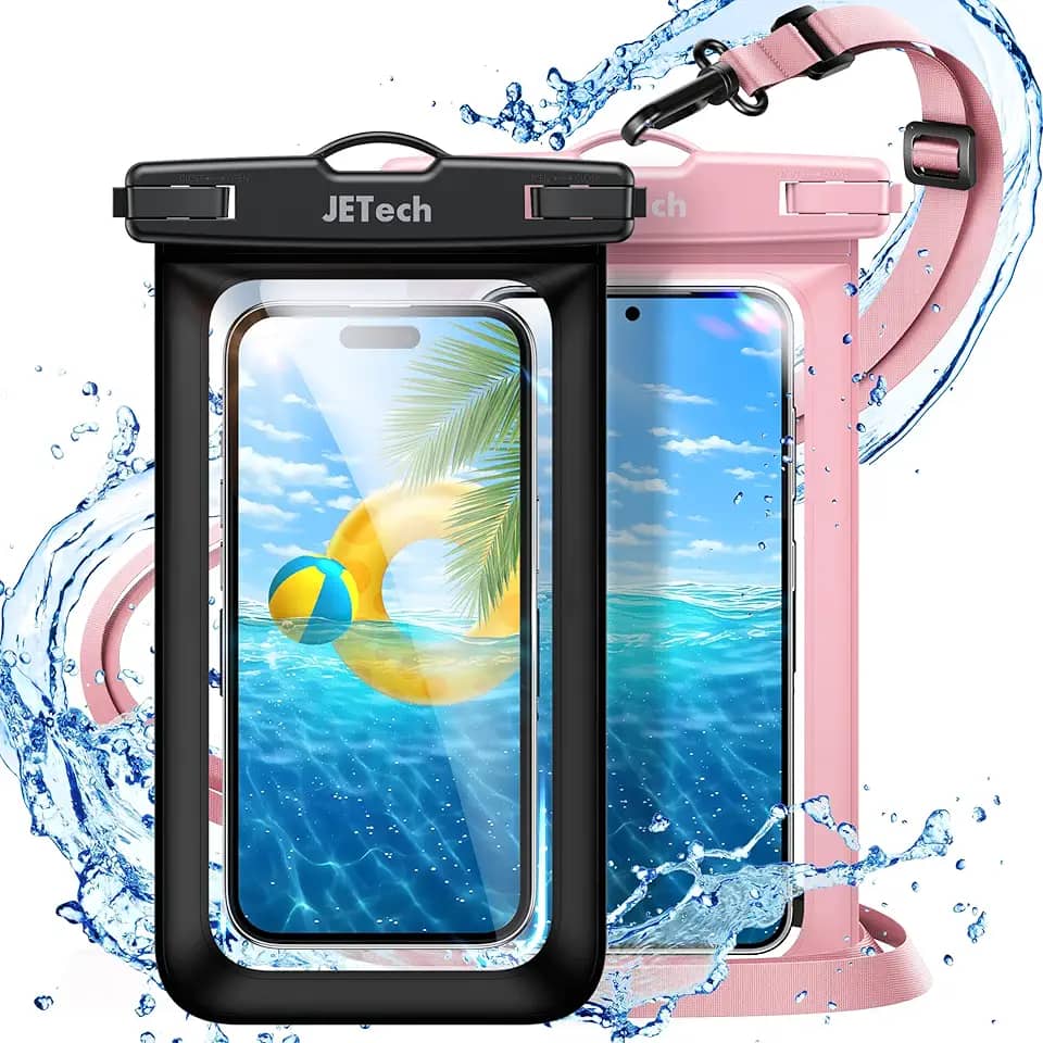 JETech Pacote com 2 Bolsa de Telefone À Prova D'água, Capa lmpermeável para iPhone 17 16e 16 15 14 Air Pro Max, Galaxy S25 S24 Ultra, Pixel 10 Série e Outros de até 7,2 Polegadas (Preto+Rosa)