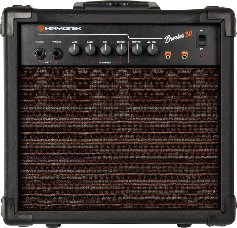 HAYONIK, Amplificador Cubo Para Contrabaixo, falante de 6" 30W RMS, Entrada para contrabaixo ativo e passivo, Preto - Breaker30