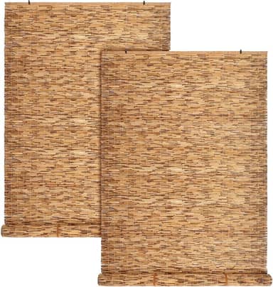 2 persianas de bambu para ambientes externos 91,44 cm L x 182,88 cm A, persiana blackout de bambu sem fio para decoração de varanda, pátio e janelas, tela de privacidade com luz solar