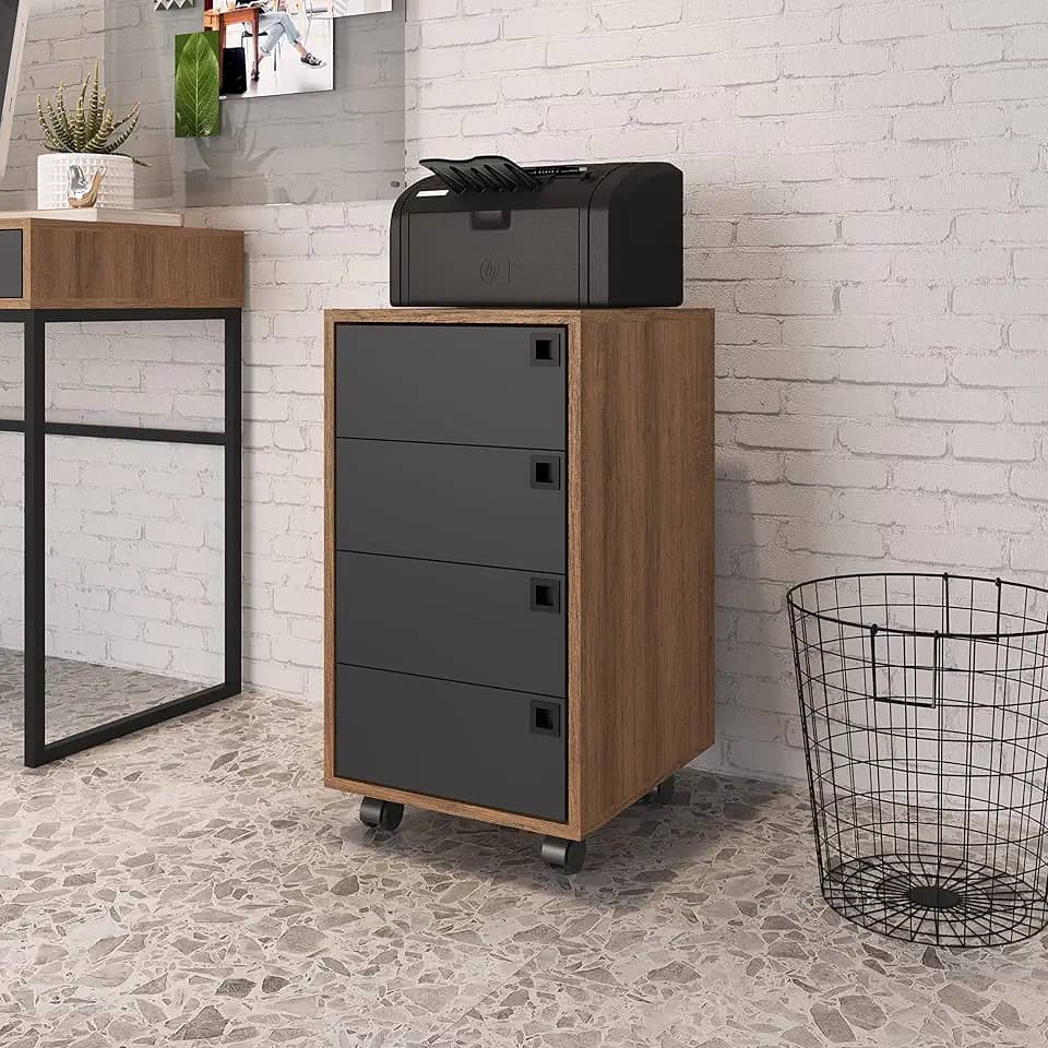 GAVETEIRO AVULSO 4 GAVETAS OF001 GRAFITE E MEL