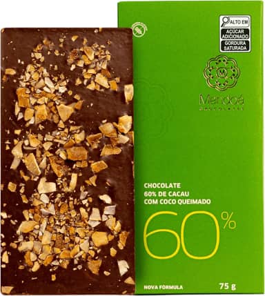 Mendoá, Barra de chocolate premium 60% de cacau com coco queimado, Clássico, 75 gramas