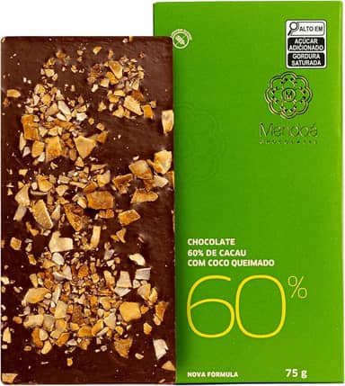 Mendoá, Barra de chocolate premium 60% de cacau com coco queimado, Clássico, 75 gramas