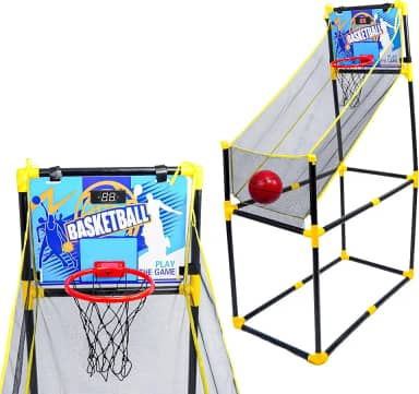 Tabela de Basquete Arcade com Placar Eletrônico, 140 cm Altura, Kit Completo com Bola e Bomba