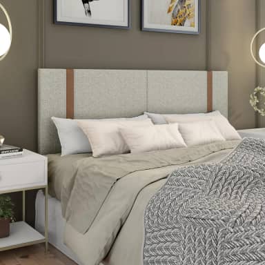 Cabeceira 1.60 Queen em Linho com detalhe em Couro