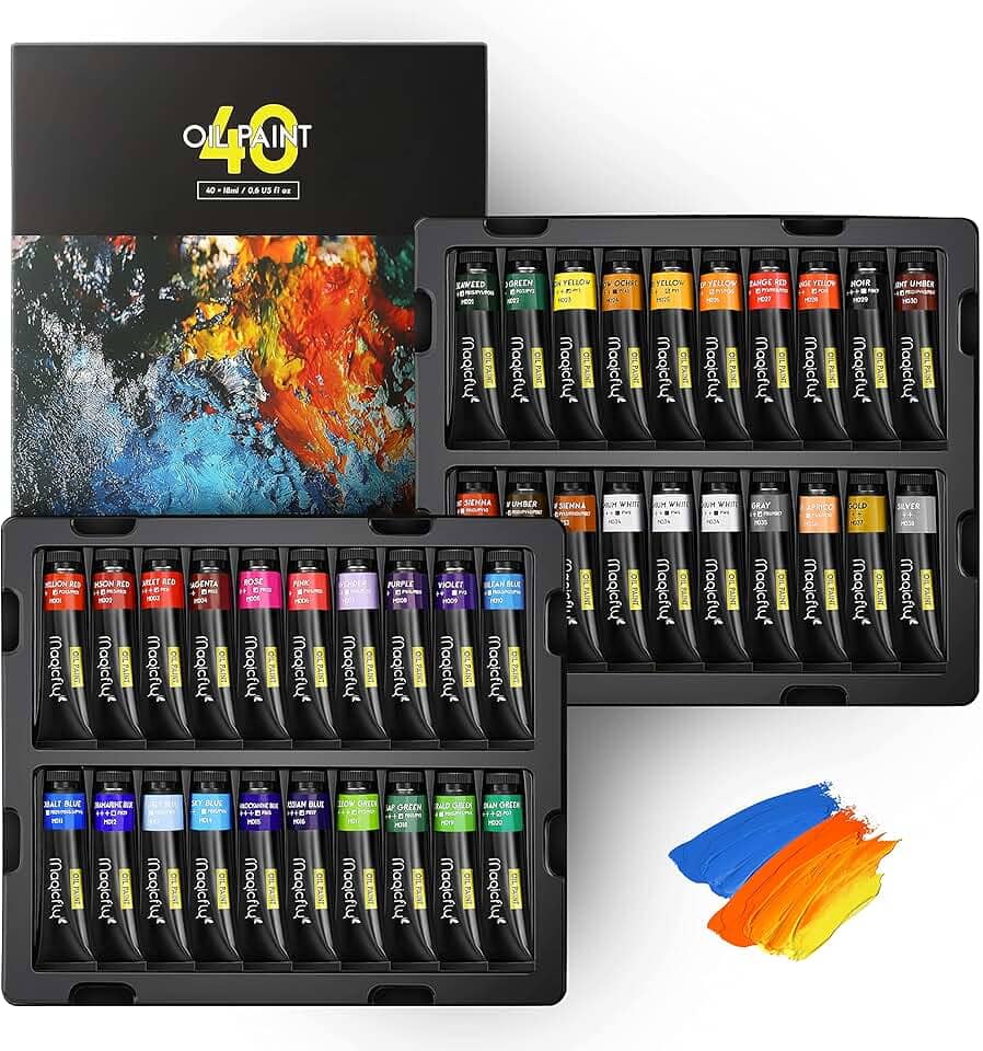 Tinta a óleo, 40 peças (18 ml/17.0 g) com caixa de armazenamento, pigmentos ricos, tintas vibrantes, não tóxicas para artistas profissionais, pintores de hobby e crianças, ideal para pintura em tela