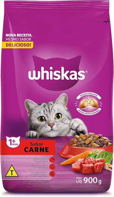 WHISKAS Ração Carne Gatos Adultos 900 g