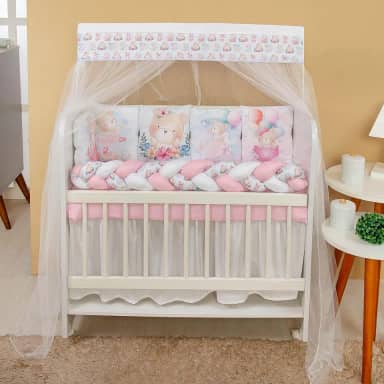 Kit 12 Peças Protetor e Saia de Berço Ursinha Bailarina Enxoval para Bebê