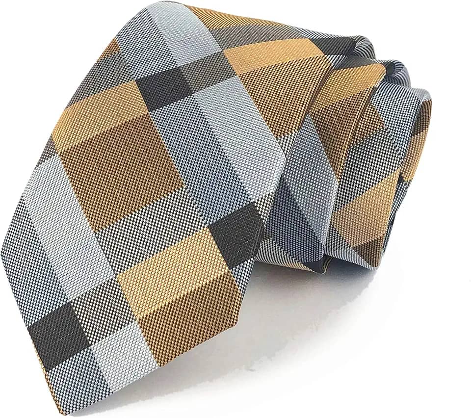 Gravata masculina clássica xadrez azul escuro cinza jacquard tecido seda gravata, Cor 7, tamanho �nico