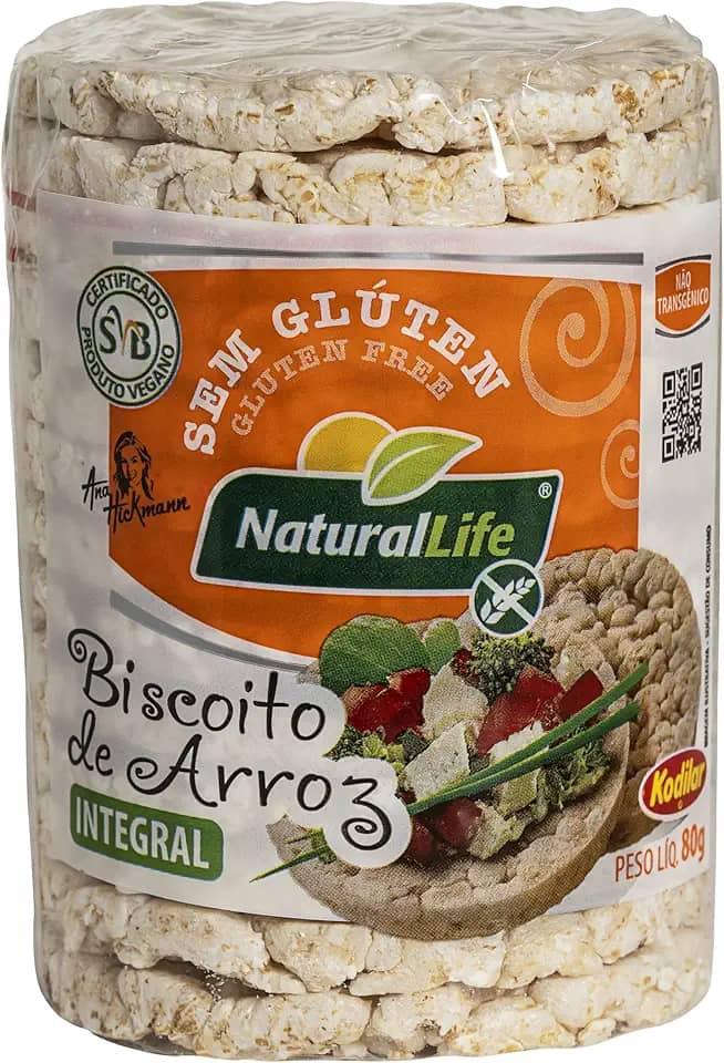 Biscoito de Arroz Integral Grande Natural Life - Sem Glúten - Vegano - 80g