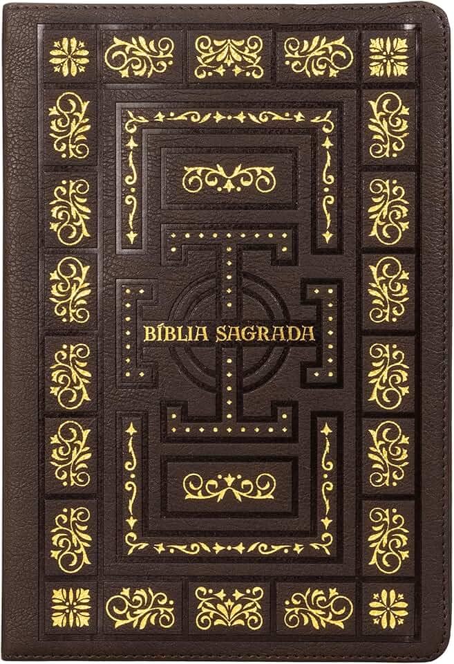 Bíblia Sagrada Católica, Letra Grande, Molduras, Couro-soft marrom, Leitura Perfeita