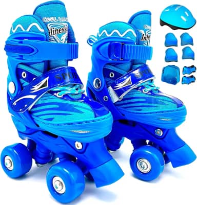 HOLTTER Patins Infantil Roller Quad 4 Rodas Ajustável Com Bolsa e Kit Proteção Patins 4 Rodas Infantil Menina ou Menino Quad