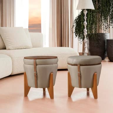 Puff Multiuso Luxo Assento Sala TV 3 em 1 Baú e Mesa de Centro (Bege)