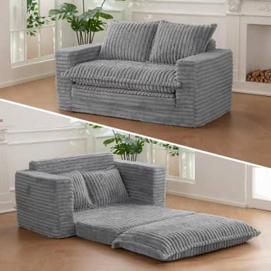 Loveseat Sofá-cama, sofá-cama conversível sofá-cama sofás futon para sala de estar, sofá 3 em 1 com almofada lavável e travesseiros, cinza escuro