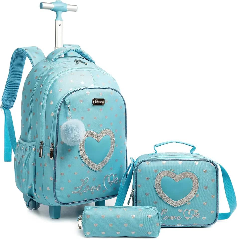 Mochila rodinha infantil, kit mochila escolar de costas e lancheira e Estojo Lápis amor
