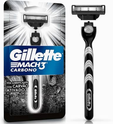 Gillette Mach3 Carbono Aparelho de barbear reutilizável com Carvão Ativado e Fita Lubrificante Melhorada 1 Ud