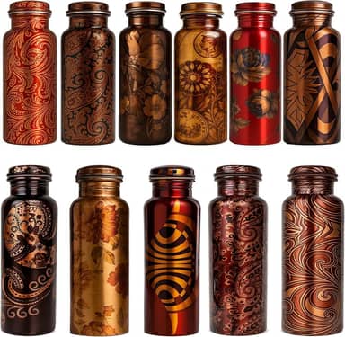 Garrafa de água de cobre - 850 g grande - Recipiente de cobre puro ayurvédico para beber - beba mais água, reduza a ingestão de açúcar e aproveite os benefícios para a saúde imediatamente