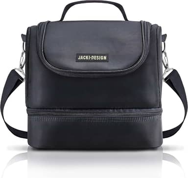 BOLSA TÉRMICA MARMITA ACADEMIA FITNESS COM 2 COMPARTIMENTOS ALÇA AJUSTÁVEL MASCULINA LISA JACKI DESIGN PRETO