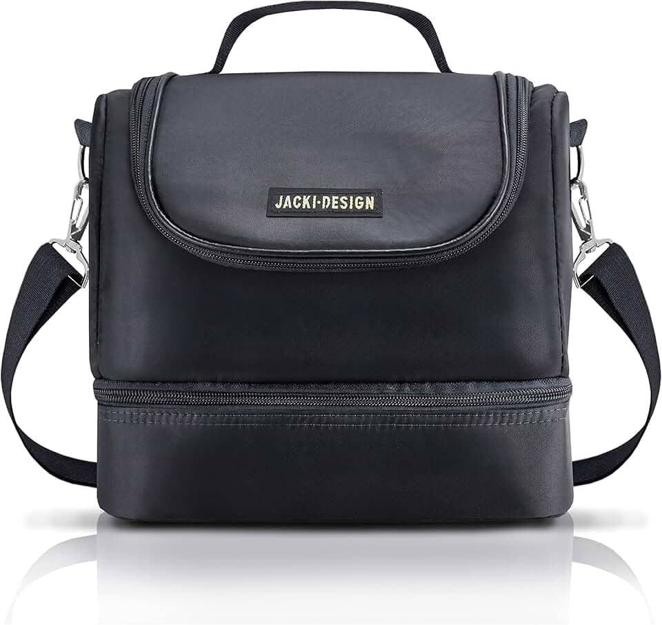 BOLSA TÉRMICA MARMITA ACADEMIA FITNESS COM 2 COMPARTIMENTOS ALÇA AJUSTÁVEL MASCULINA LISA JACKI DESIGN PRETO