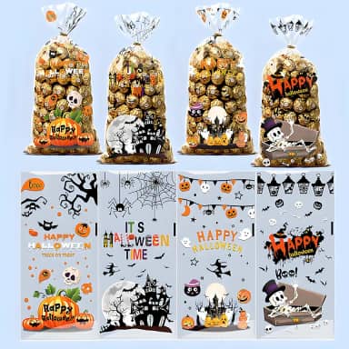 50 unidades de sacos de guloseimas de celofane de Halloween - lembrancinhas de festa de Halloween - Sacos de brindes para crianças | Cesta de presente de doces ou travessuras para presente de festa