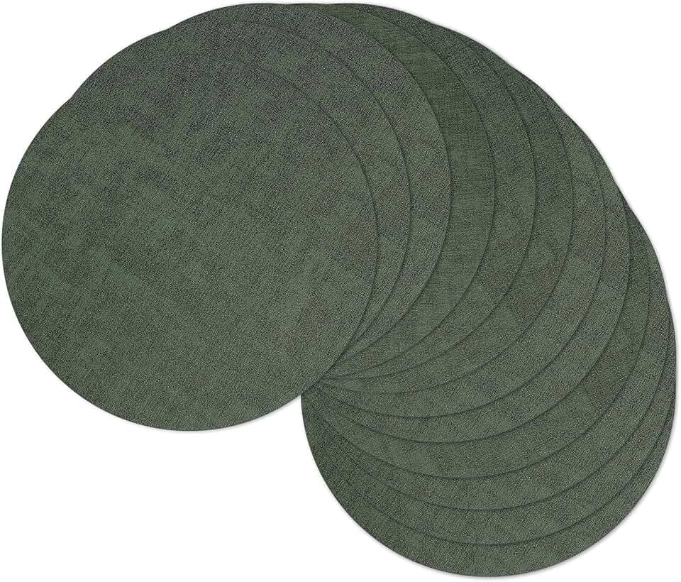 Jogo americano redondo de 33 cm, conjunto de 12, tapetes de mesa reversíveis de couro sintético resistente ao calor, 100% à prova d'água, à prova de óleo, limpável, para uso interno (12, verde escuro)
