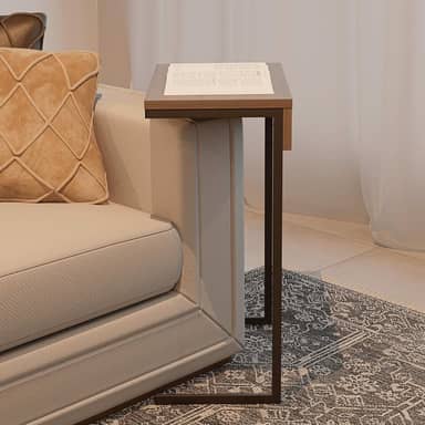 Mesa de Apoio Lateral Sofá Notebook Aço Madeira Canto Leitura Cabeceira Sala Preta Nogueira Pliar