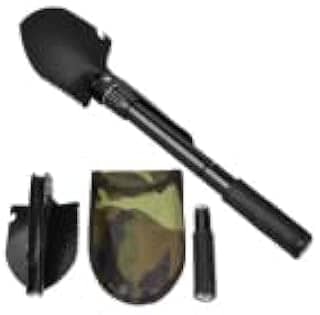 Mini Pá Dobrável P/Camping Multifuncional 5 Em 1 C/extensor Cor Preto