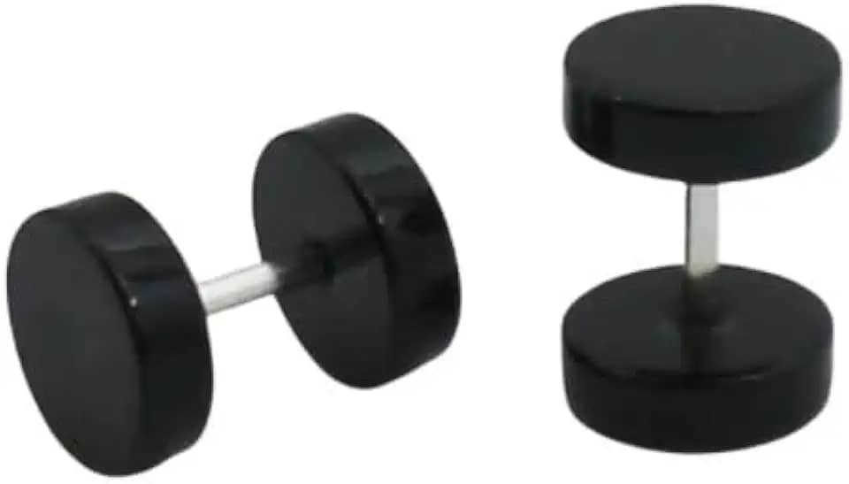 Brinco Masculino Falso Alargador De Aço Inox Preto Redondo