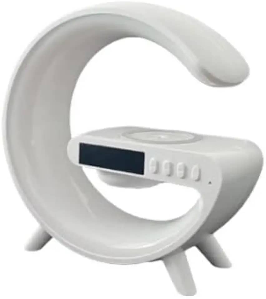 Luminária de mesa com carregador sem fio, alto-falante Bluetooth, despertador com função de simulação do nascer do sol (Azul)