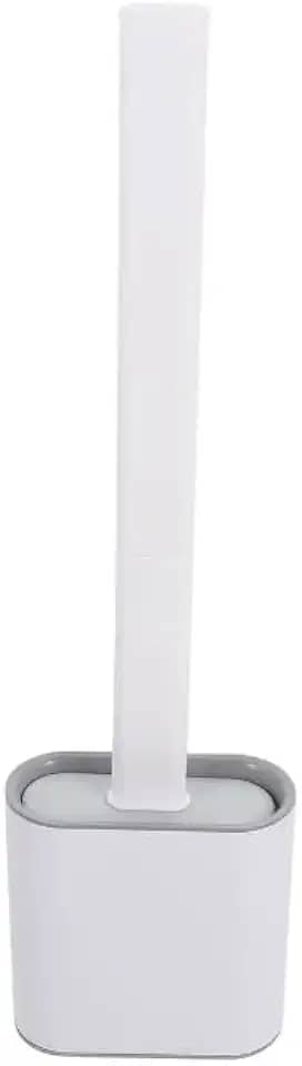 Escova Sanitária de Silicone com Suporte, Design Moderno, Cerdas Flexíveis, Base Autoportante, Branco, 38cm