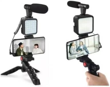 Tripé Kit de iluminação de vídeo LED + Microfone + Cabo P2 + Controle Bluetooth + Suporte de celular, câmera, câmera de ação Kit Filmaker Videomaker Lives Maquiagem Fotos Fotografia Storymaker