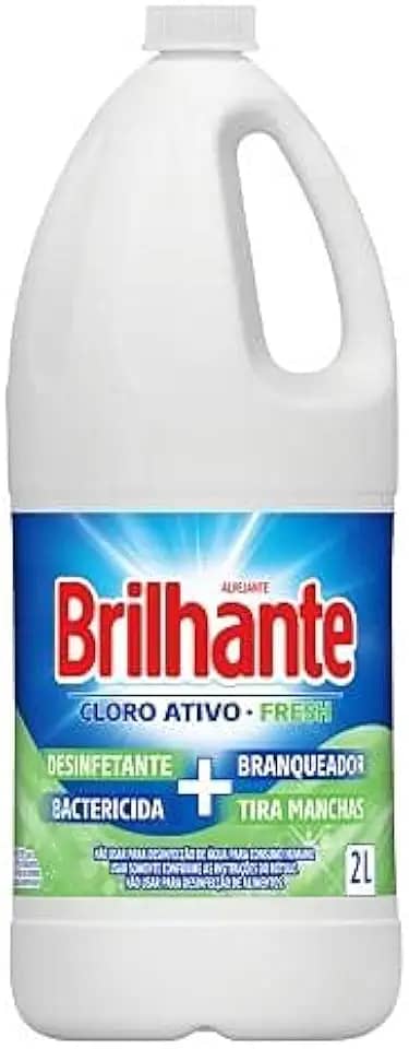 Brilhante Alvejante Uso Geral Desinfetante Bactericida Branqueador E Tira-Manchas Com Cloro Ativo Fresh Frasco 2L