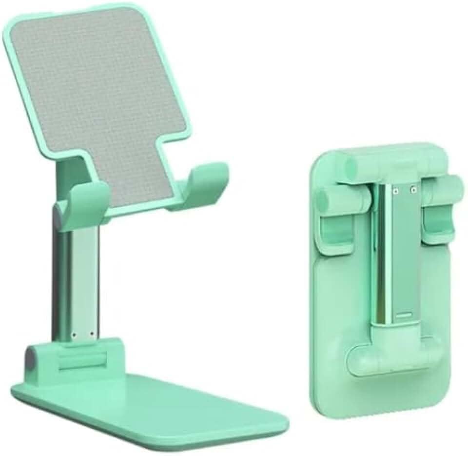 Suporte Retrátil Ajustável para Celular, Tablet e iPad – Portátil, Resistente e Rotativo até 72° | Versão Rosa com Espelho, Ideal para Mesa de Trabalho, Estudo e Maquiagem (Verde)