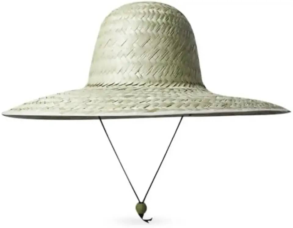 Chapéu de Palha com Proteção Solar, Aba Larga, Cordão Ajustável, Natural