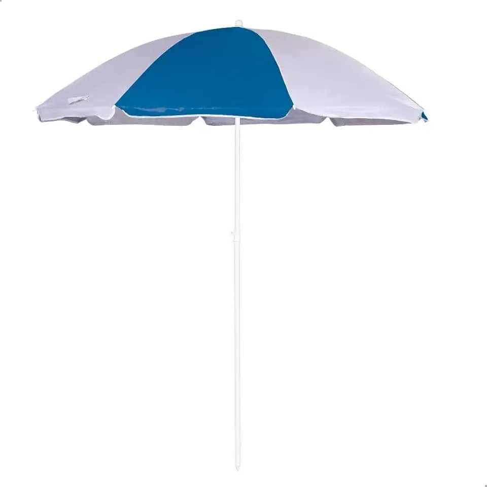 Guarda Sol de Praia, Alumínio, 1,80m de Diâmetro, 2m de Altura, Proteção Solar FPS 70, para Praia, Piscina e Pesca, em Poliéster com Tubo em Aço Carbono