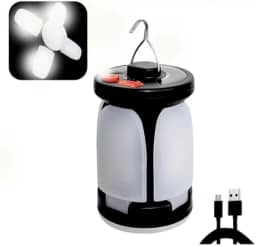 Lampião LED Recarregável com Entrada USB, Luz Forte para Camping, Barraca, Pesca, Emergência e Atividades ao Ar Livre com Alça de Transporte - Pratiarejo®