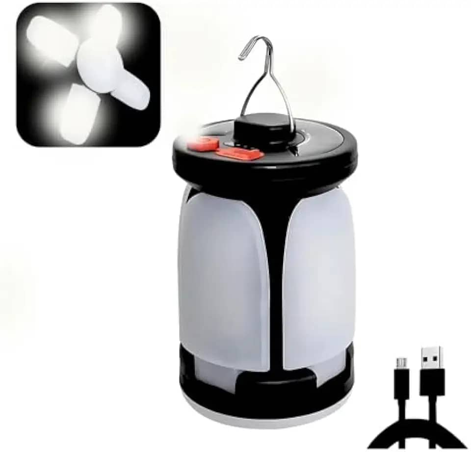 Lampião LED Recarregável com Entrada USB, Luz Forte para Camping, Barraca, Pesca, Emergência e Atividades ao Ar Livre com Alça de Transporte - Pratiarejo®
