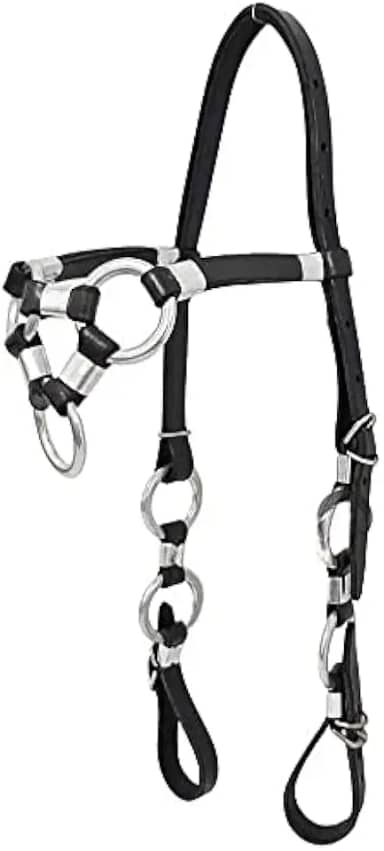 Cabeçada Couro 3 Argolas Testeira Para Cavalo (Preta)