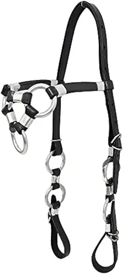 Cabeçada Couro 3 Argolas Testeira Para Cavalo (Preta)