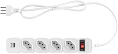 Protetor Eletrônico Filtro de linha com 4 tomadas e 2 entradas USB EPE 204 Branco Intelbras