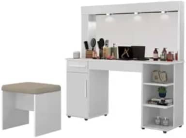 Penteadeira Camarim jade com luz espelho - Branco