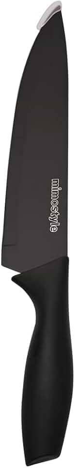 Mimo Style, Faca Chef Profissional em Aço Inox com Cabo Antiaderente e Lâmina de 20cm - Preto