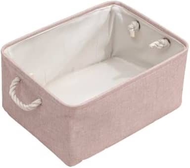 01 Caixa Cesto Organizador De Tecido Linho Dobrável 30x20x13cm Alça Algodão Trançado (Rosa)