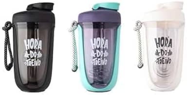 Coqueteleira shakeira Garrafa Premium para Academia, 550ml, com Mola Misturadora e Alça de Transporte- BRANCO-FBK-