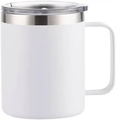 É PERFEITA- Caneca Térmica c/Alça 360ml e Tampa Acrilica Antivazamento –Isolamento Parede Dupla, Bebidas Quentes Frias por Horas, Design Portátil, Acabamento Fosco (Branco Alpino, 360ml)